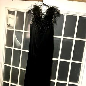 14W full length off shoulder black evening gown.